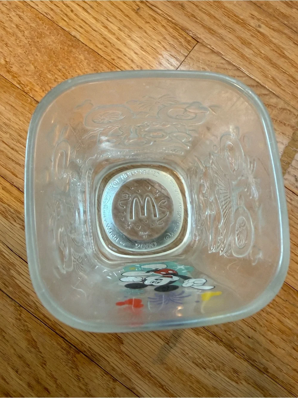 2000 Mickey Mouse McDonalds Square Glass Cup Preowned Disney Mickey Mouse Clear